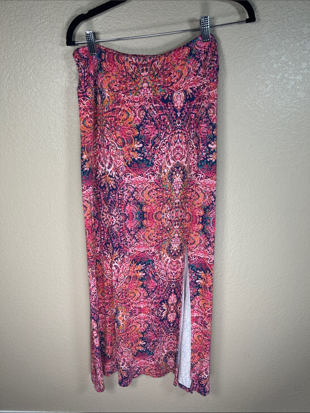 Cynthia Rowley Pink Paisley Maxi Skirt Side Slit Boho Medium